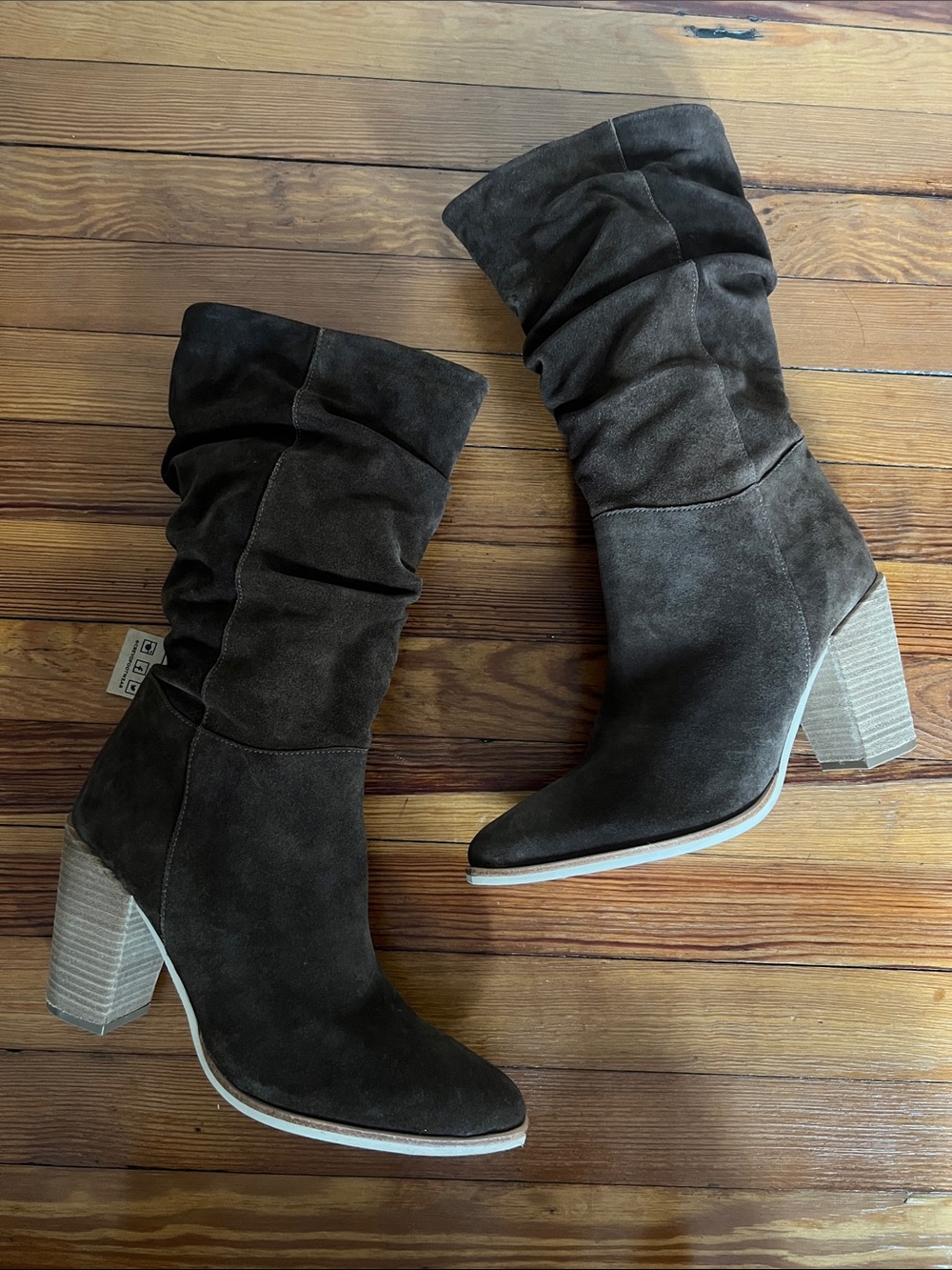 CREVO January Brown Suede Slouchy Pointed Toe Block Heel Boots Sz 10
